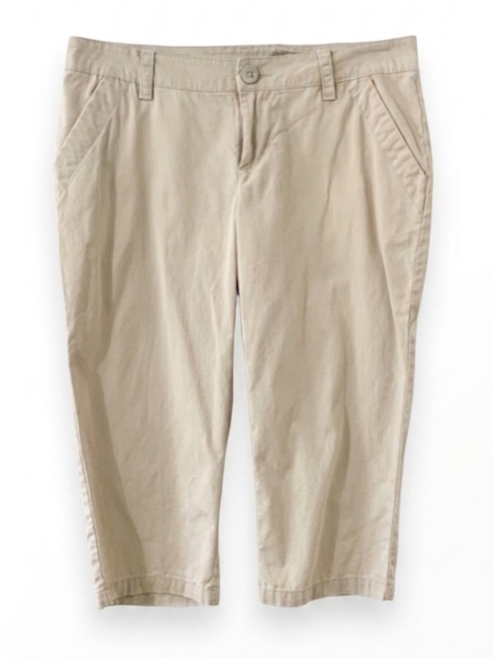 Columbia Flat Front Khaki Capris 100% Cotton Pants Front Back Pockets Classic